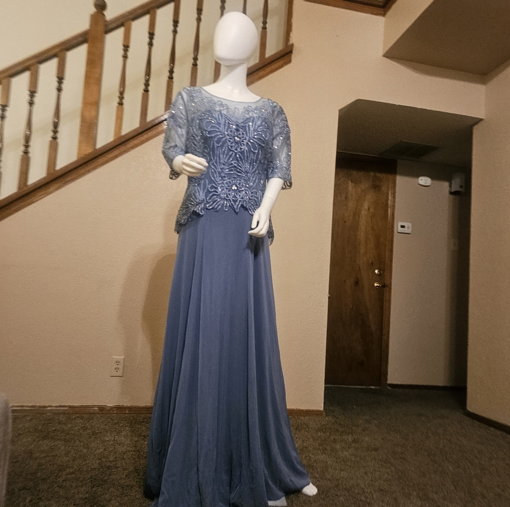 EVA USA DRESS formal long dress blue rhinestones size XL Slate Blue Rosaria